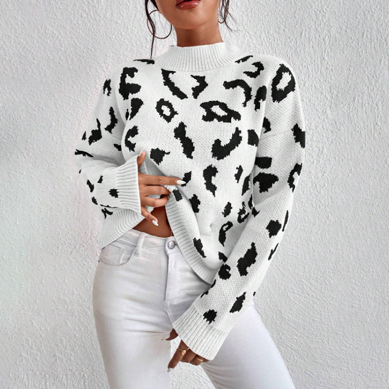 Spring And Autumn Temperament Leopard Print Jacquard Top