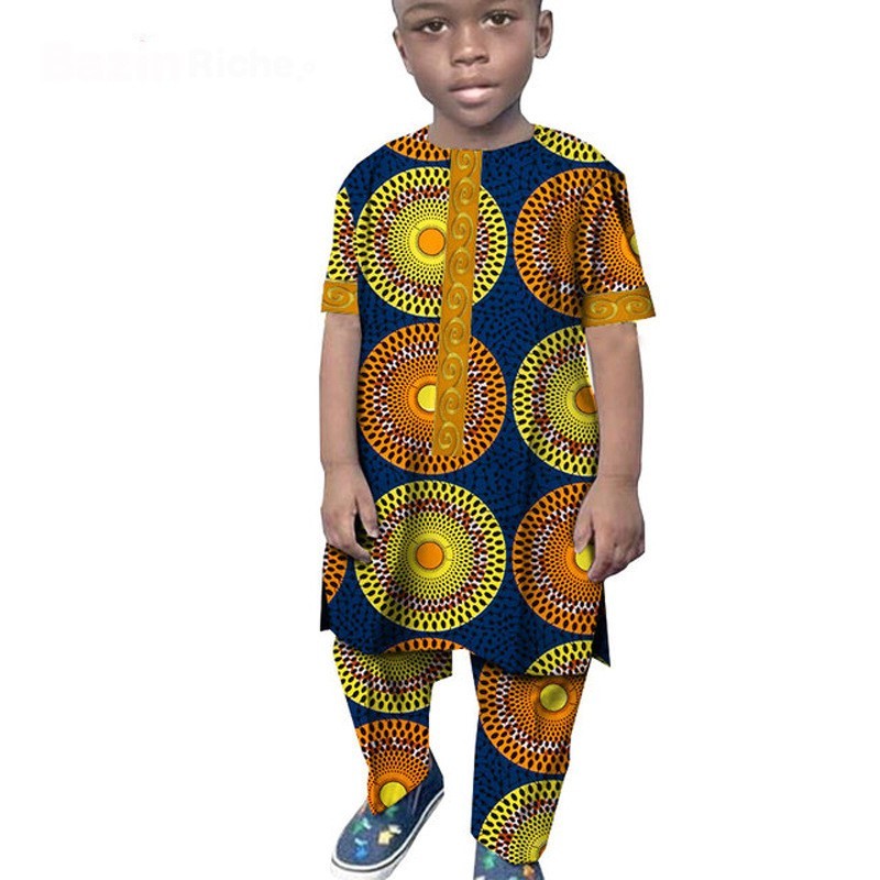 African Boy Suit Cotton Wax Cloth T-shirt And Pants Suit