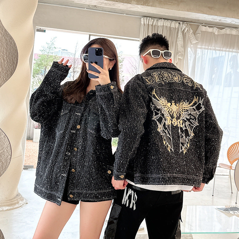 Machine Embroidery Lapel Casual Jacket Cardigan American Coat