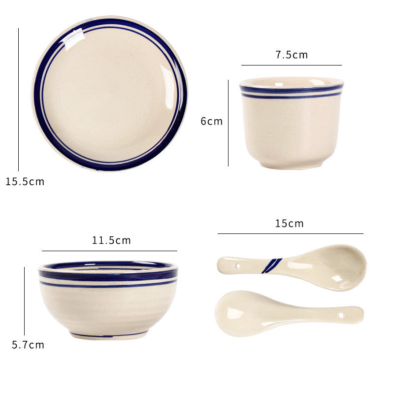 Four-piece Ceramic Soup Bowls, Cups And Flat Plates