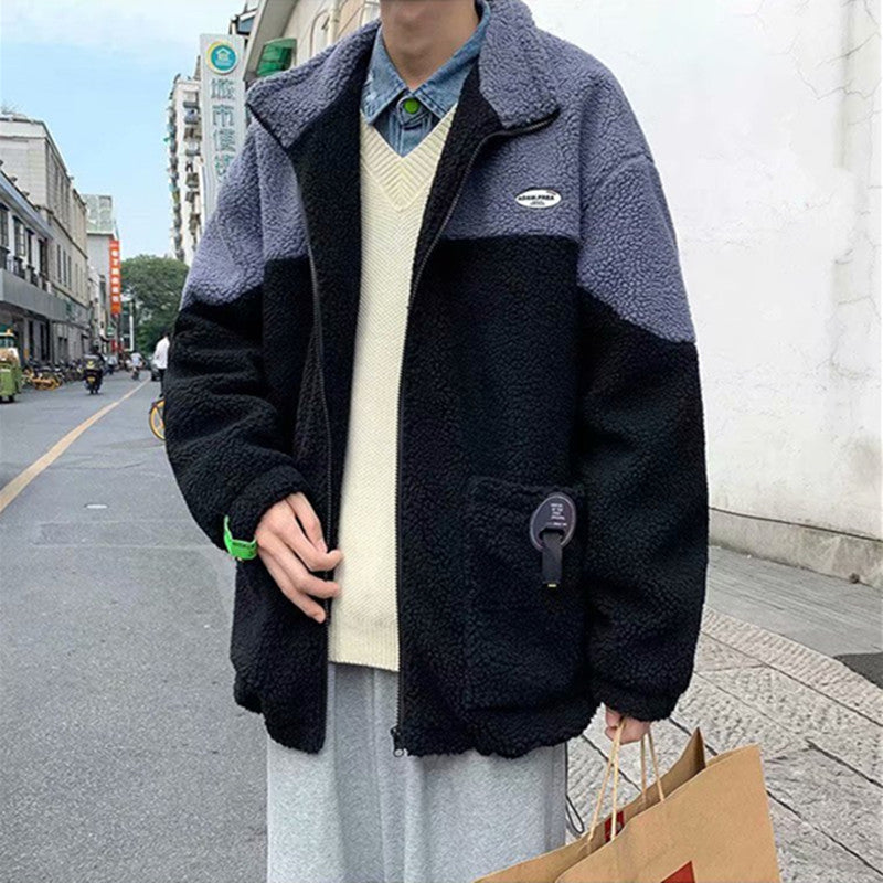 Men's Loose Plus Velvet Padded Lamb Wool Coat