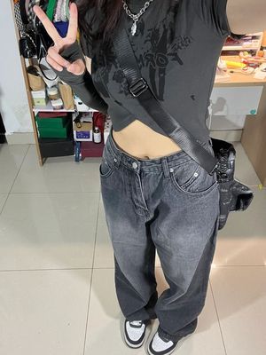 Black Jeans Women's High Waist Loose Straight Wide Leg Mopping Pants