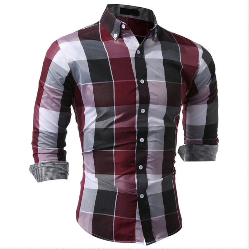 Foreign trade spring and Autumn Pointed Collar Long-sleeved Plaid Shirt