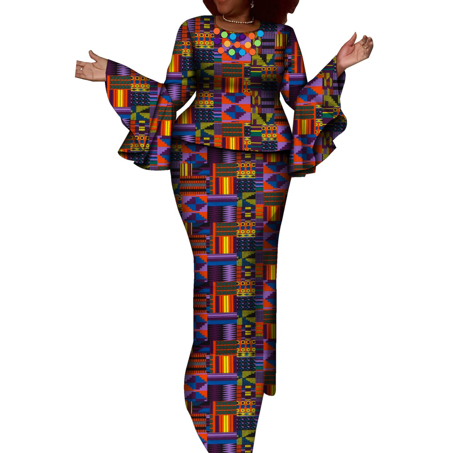 African Ethnic Women's Cerecloth Long Dress Suit