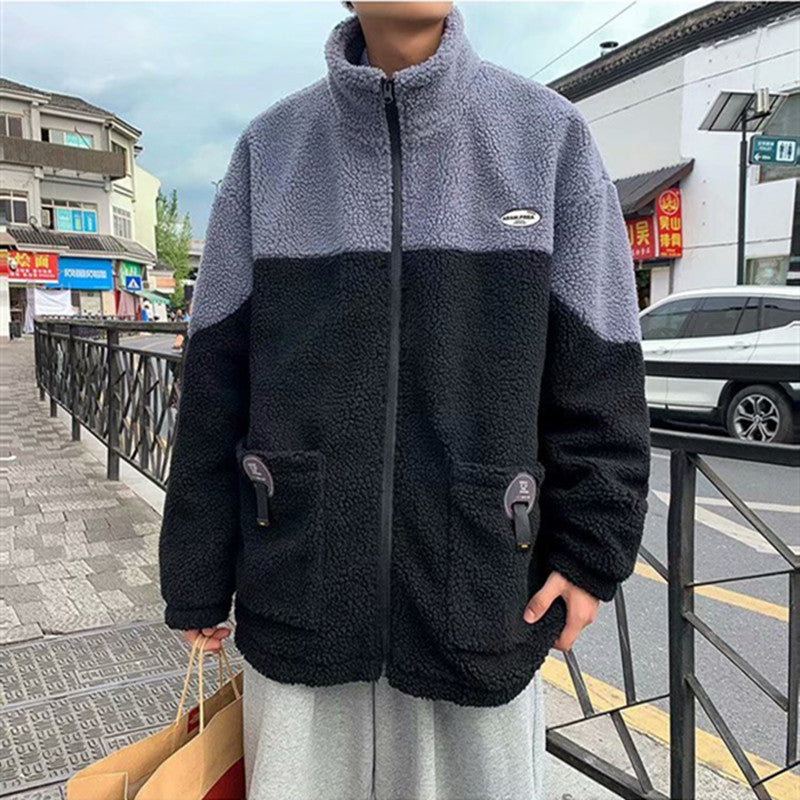 Men's Loose Plus Velvet Padded Lamb Wool Coat