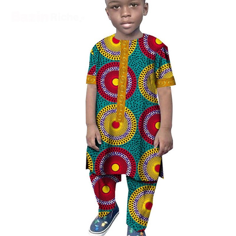 African Boy Suit Cotton Wax Cloth T-shirt And Pants Suit