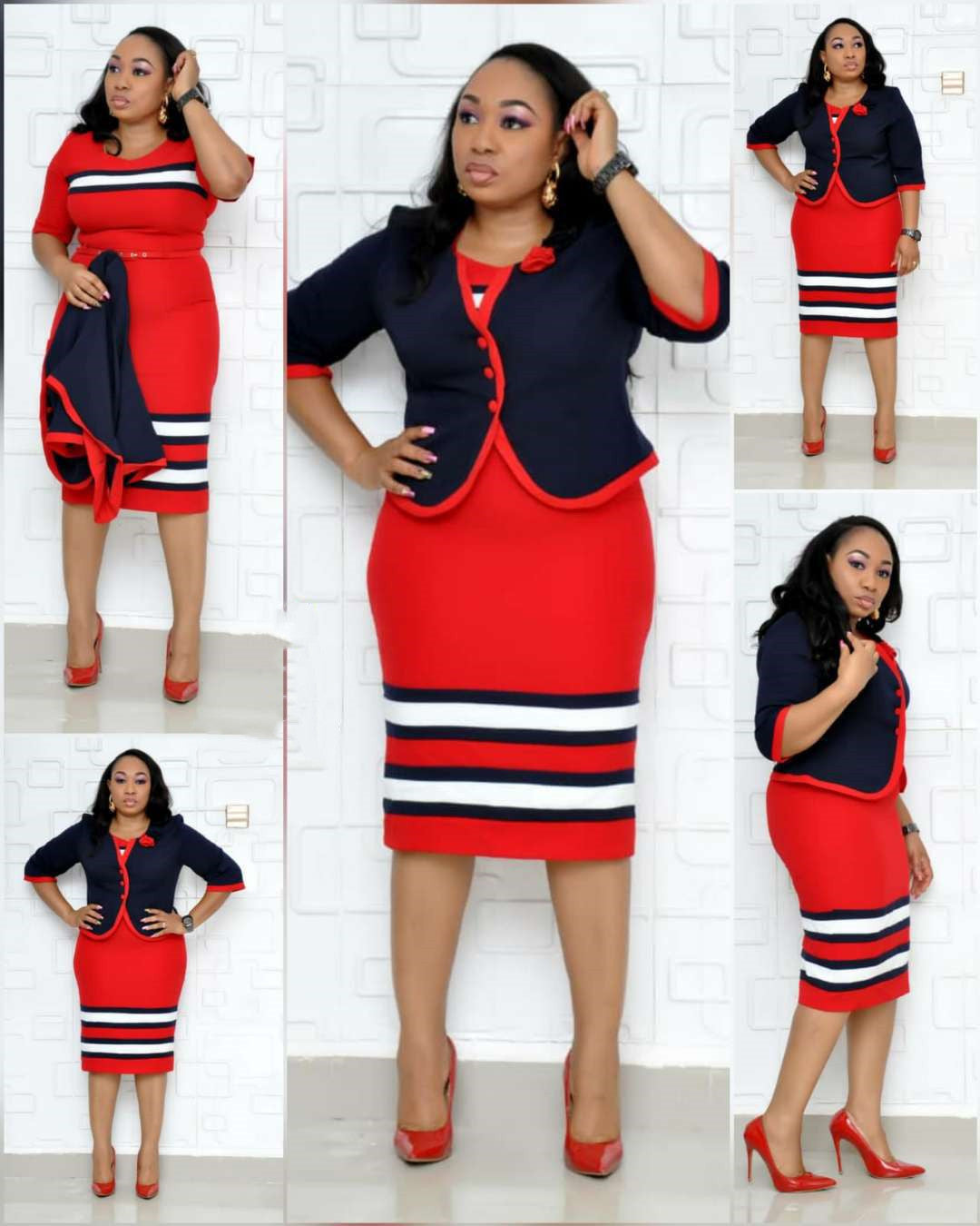African Large New Striped Print Dress Set
