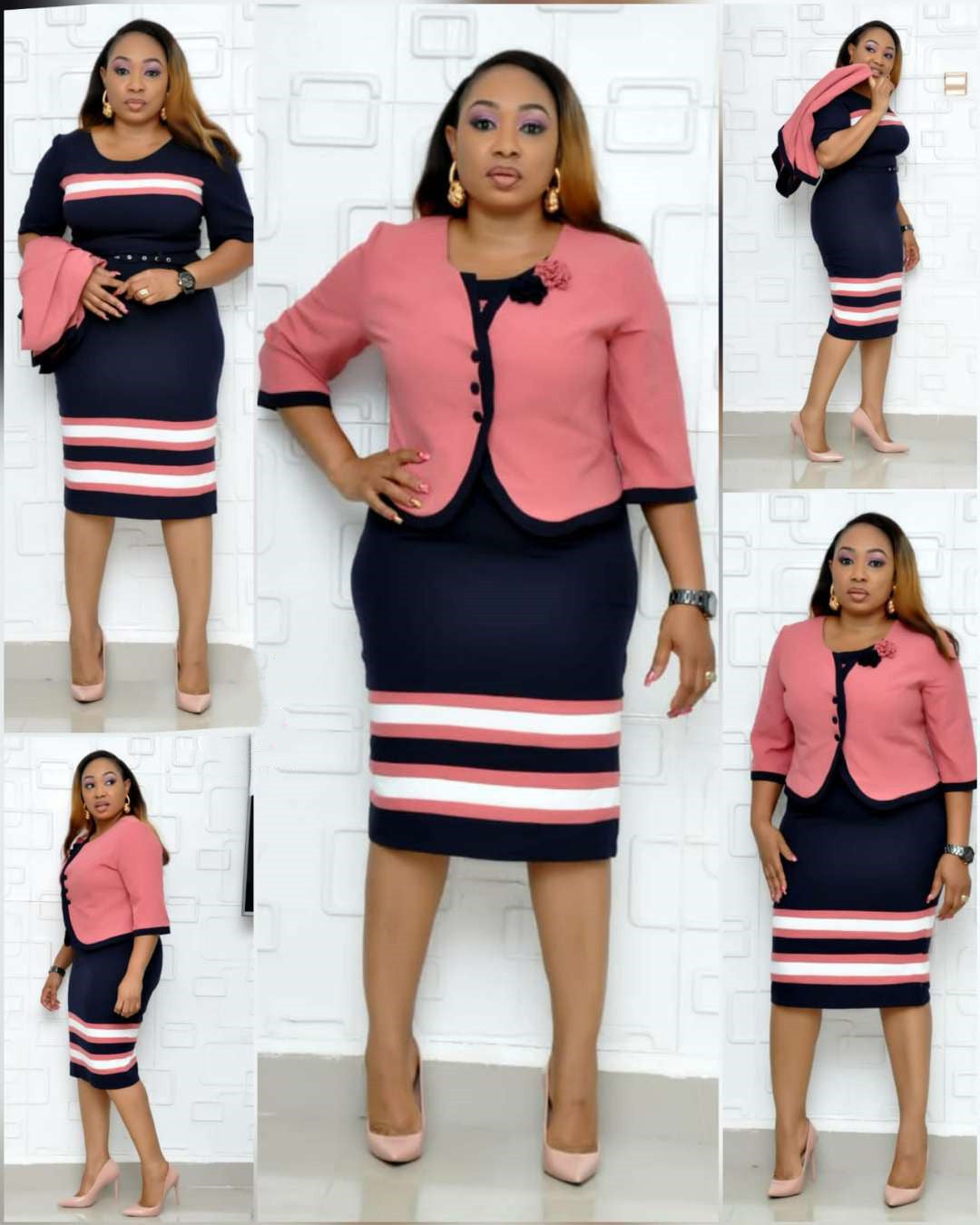 African Large New Striped Print Dress Set