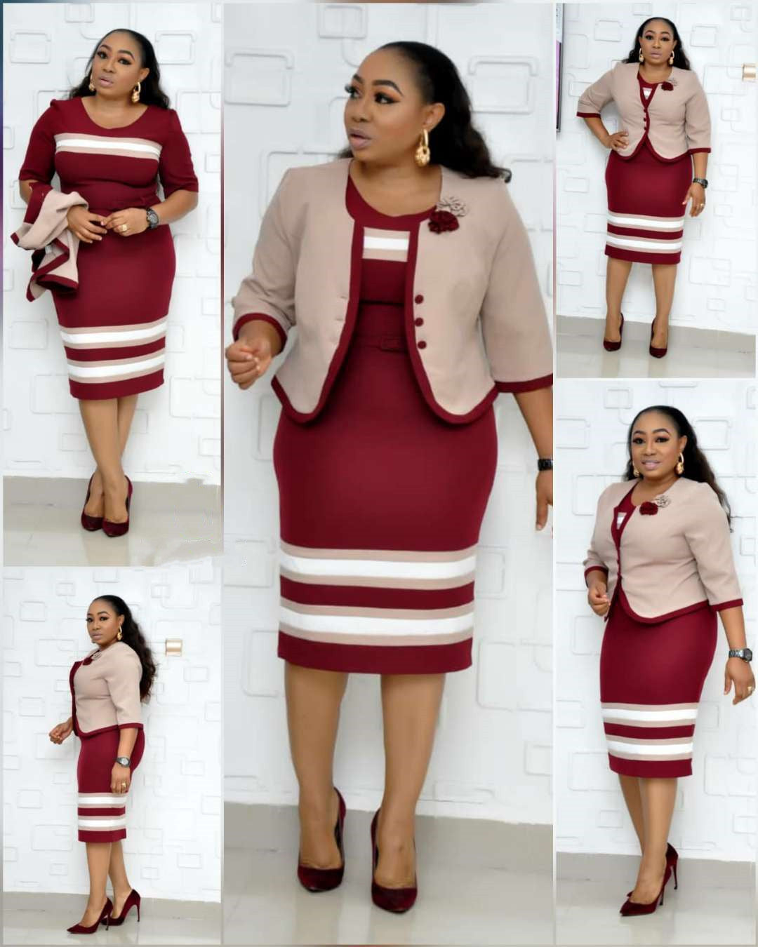 African Large New Striped Print Dress Set
