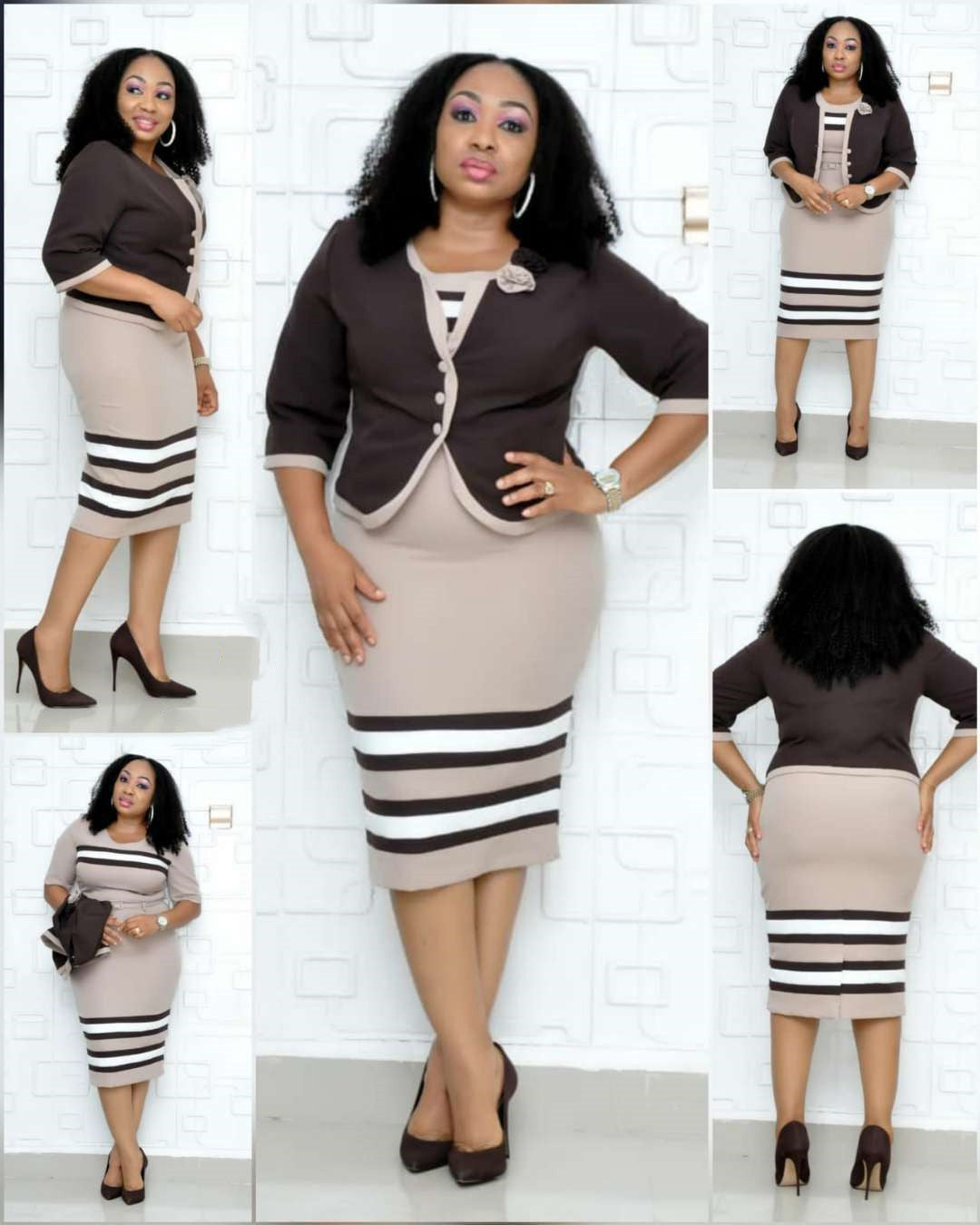 African Large New Striped Print Dress Set