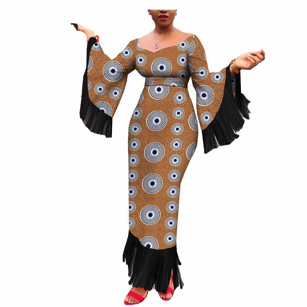 New Style Hot-Selling African Ethnic Printing Batik Cotton Plus Size Fringed Dress