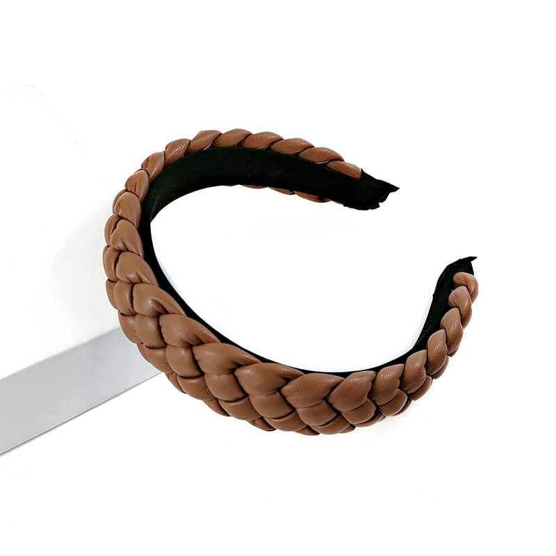 New Net Red Leather Braided Headband Candy-Colored Braid Hairpin Pressed Hair Pu Headband For Women