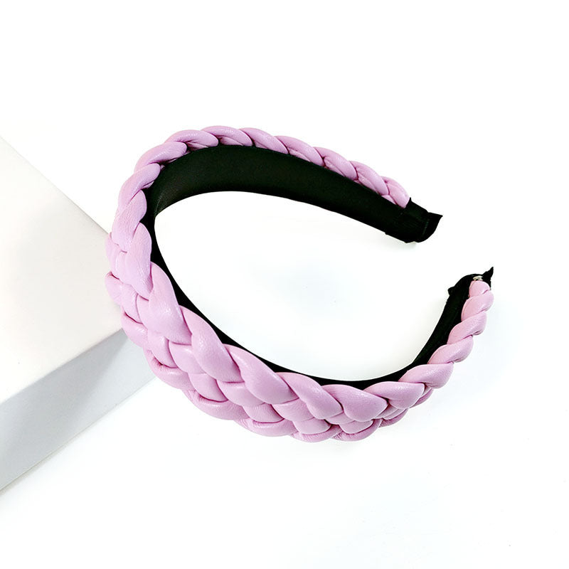 New Net Red Leather Braided Headband Candy-Colored Braid Hairpin Pressed Hair Pu Headband For Women