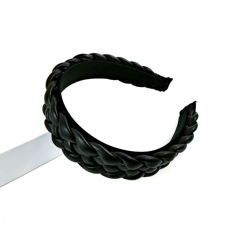 New Net Red Leather Braided Headband Candy-Colored Braid Hairpin Pressed Hair Pu Headband For Women