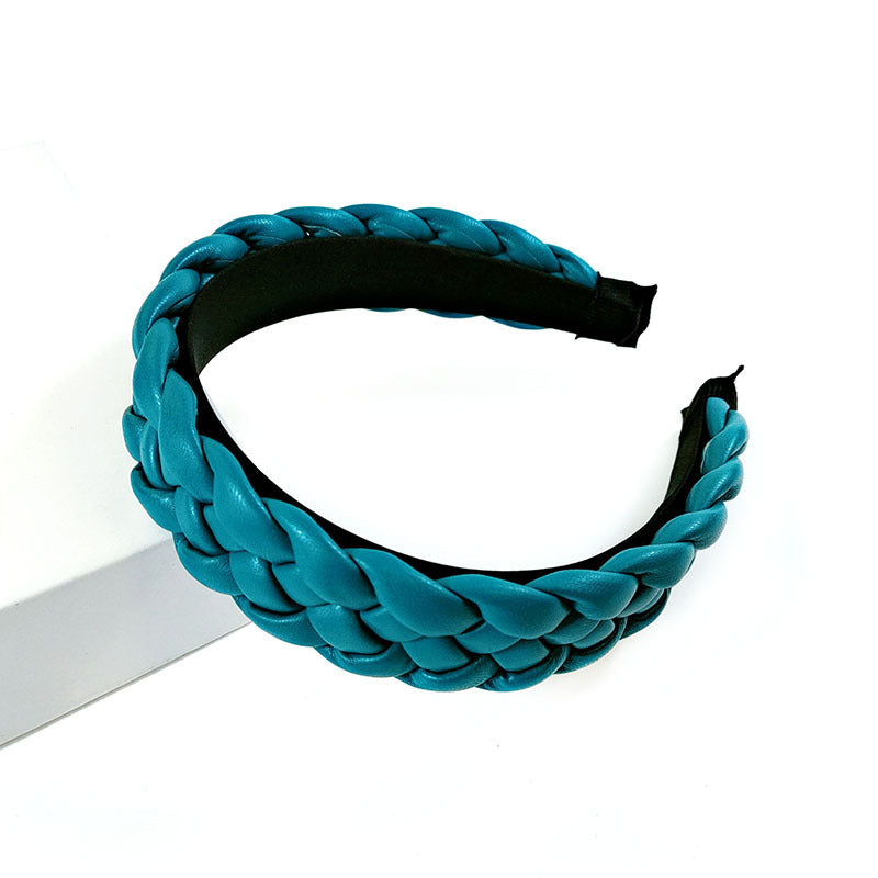 New Net Red Leather Braided Headband Candy-Colored Braid Hairpin Pressed Hair Pu Headband For Women