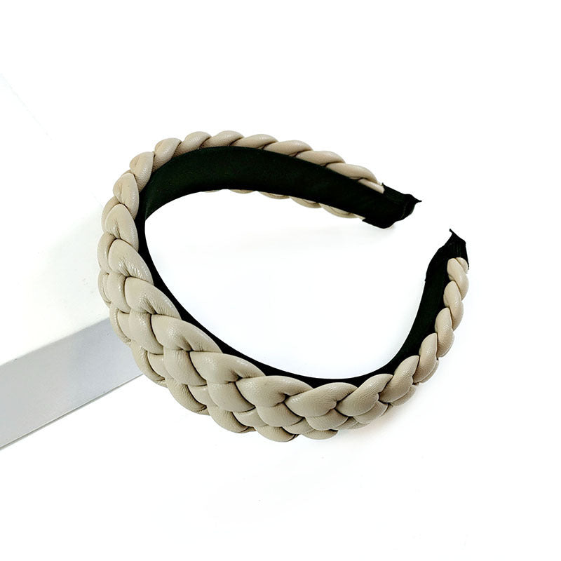 New Net Red Leather Braided Headband Candy-Colored Braid Hairpin Pressed Hair Pu Headband For Women