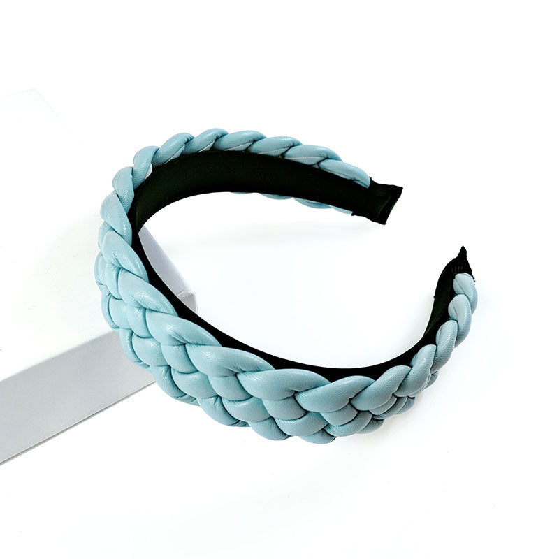 New Net Red Leather Braided Headband Candy-Colored Braid Hairpin Pressed Hair Pu Headband For Women