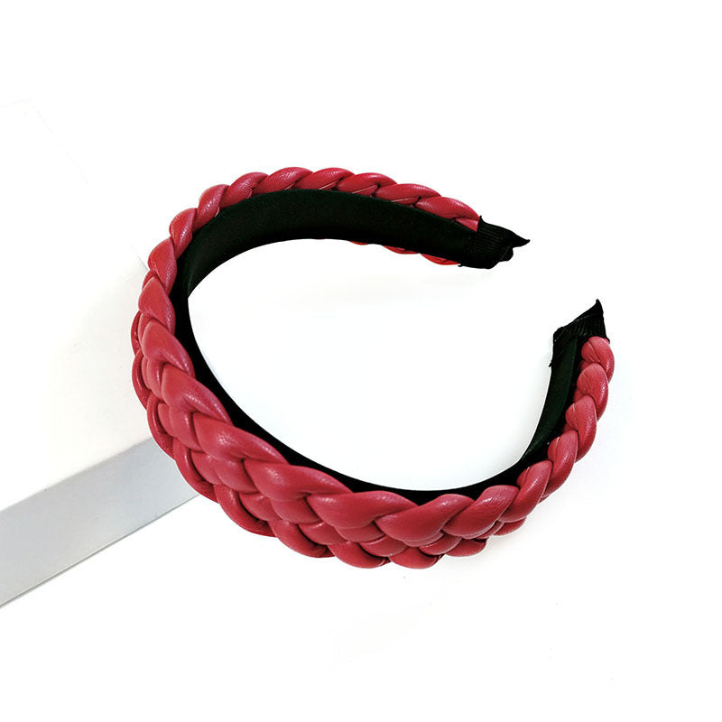 New Net Red Leather Braided Headband Candy-Colored Braid Hairpin Pressed Hair Pu Headband For Women