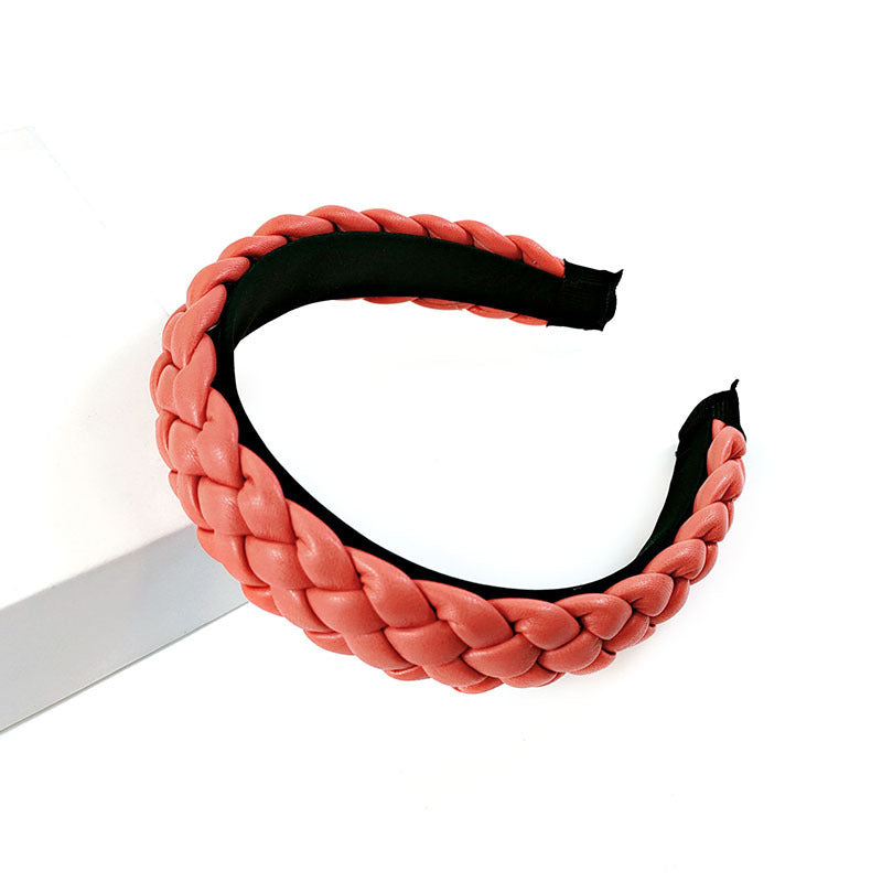 New Net Red Leather Braided Headband Candy-Colored Braid Hairpin Pressed Hair Pu Headband For Women