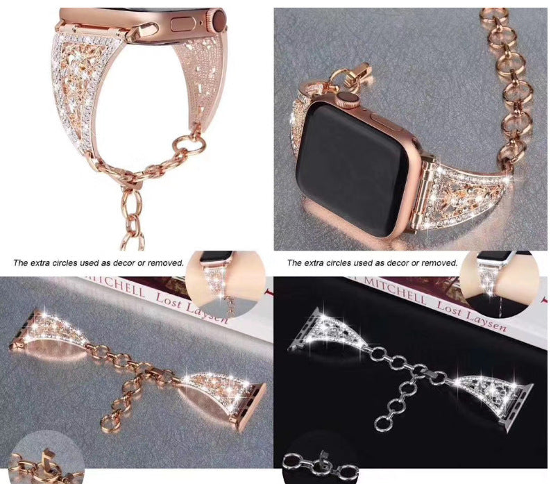 Suitable For Apple Watch Apple Watch Generation Metal Diamond Bracelet Strap Bracelet Se Girls Trend