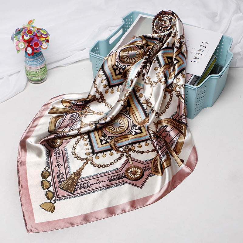 Women Fashion Bandana Scarf Printed Silk Satin Hair Scarf Bandana 90.90Cm Square Scarf Headband Ladies Scarf