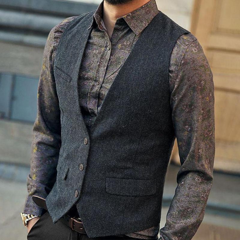 European And American Solid Color V-Neck Single-Breasted Suit Vest