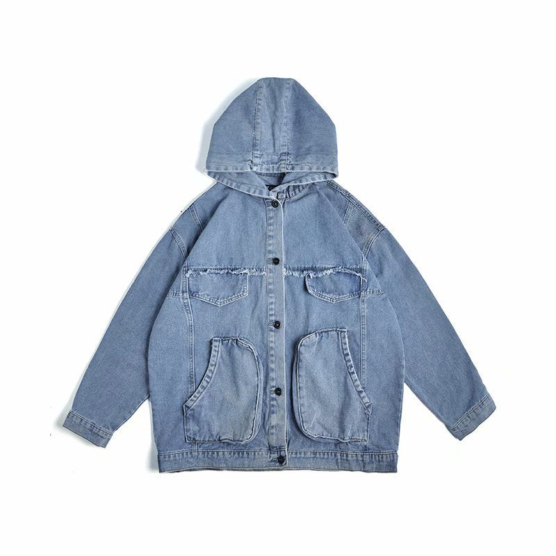 Hooded Denim Jacket Men'S Casual Student Jacket Jacket