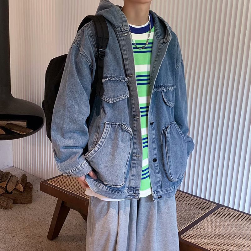 Hooded Denim Jacket Men'S Casual Student Jacket Jacket