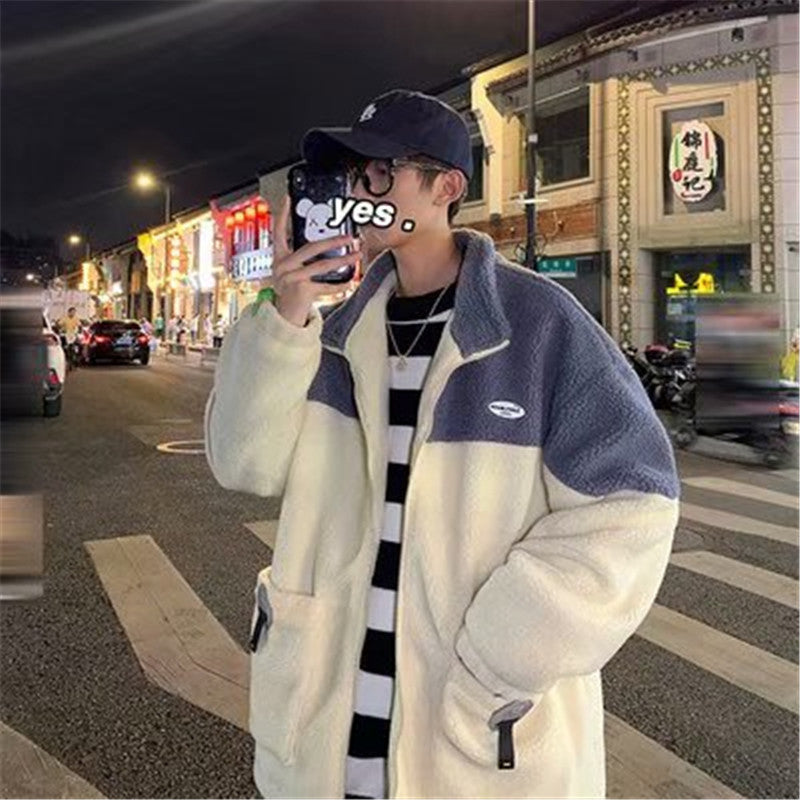 Men's Loose Plus Velvet Padded Lamb Wool Coat