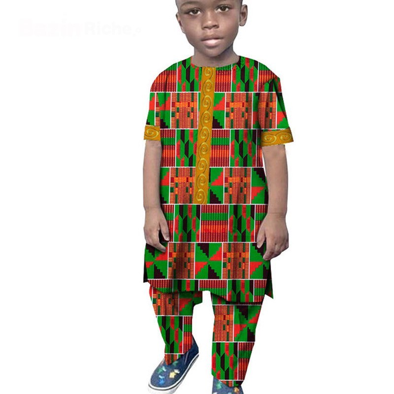 African Boy Suit Cotton Wax Cloth T-shirt And Pants Suit