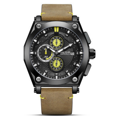 Functional Chronograph Calendar Leather Men's Watch