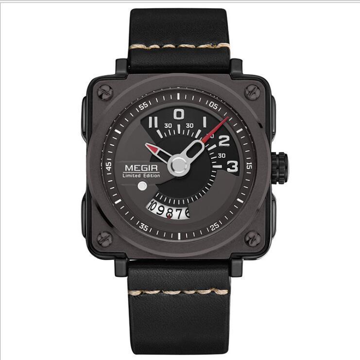 Men's Fashion Square Big Dial Watch Leather Calendar Sports Quartz Watch