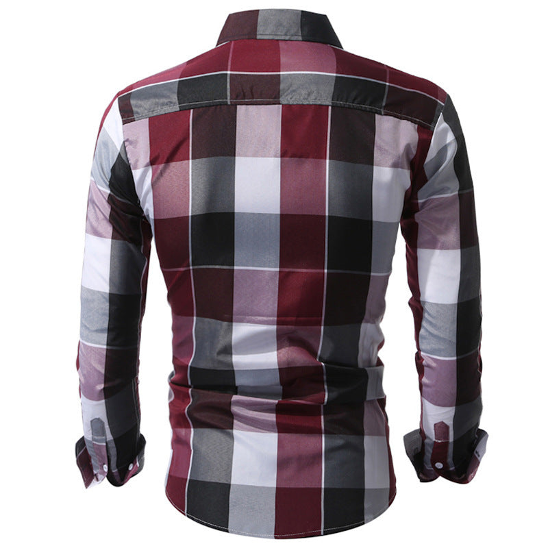 Foreign trade spring and Autumn Pointed Collar Long-sleeved Plaid Shirt
