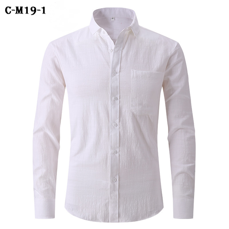 Amazon Cross-border Explosions Men's Imitation Cotton And Linen Shirt Black Long Sleeve Business Slim Handsome Outer Shirt Autumn Men