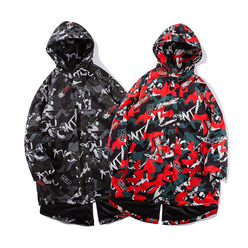 Camouflage printed long cotton jacket