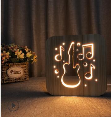 LED Night Lights Guitar Saxophone Violin Music Note 3D Lamp USB Power Wood Carving Table Lamp Decorative Lamps For Living Room Room