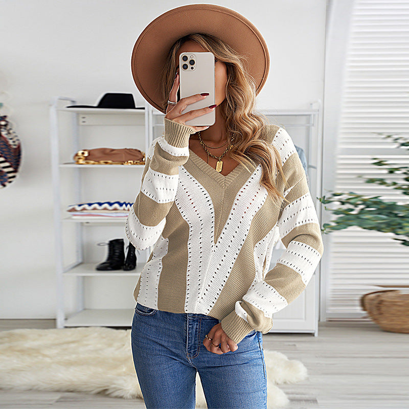 Casual V-neck Loose Sweater Women