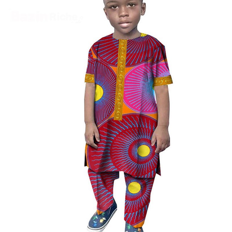 African Boy Suit Cotton Wax Cloth T-shirt And Pants Suit
