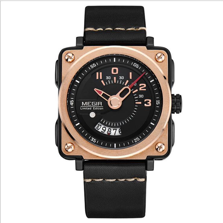 Men's Fashion Square Big Dial Watch Leather Calendar Sports Quartz Watch
