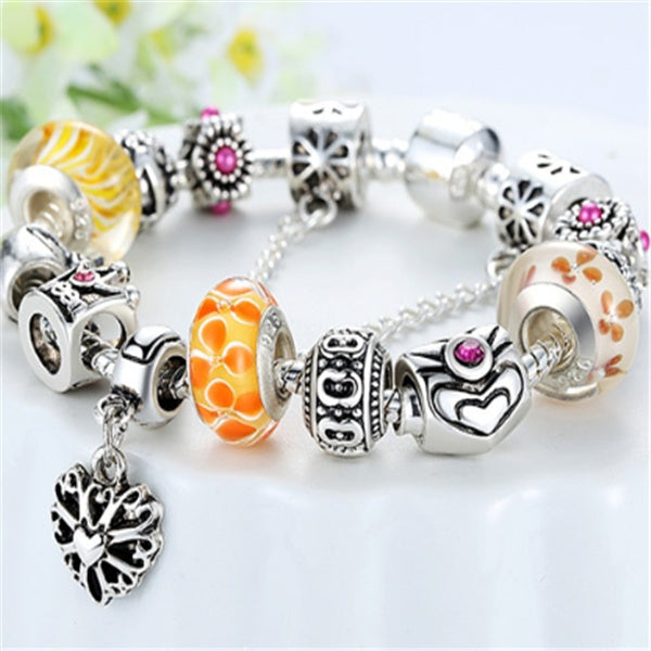 Glass beads alloy bracelet