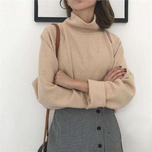 Turtleneck sweater women lazy Korean style