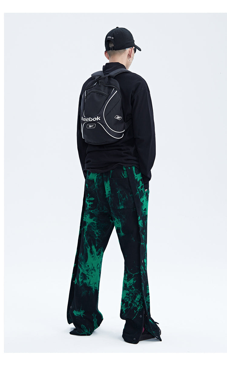 Black And Green Tie Dye Zipper Breasted Pants For Men