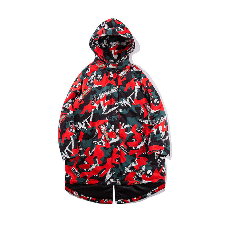 Camouflage printed long cotton jacket