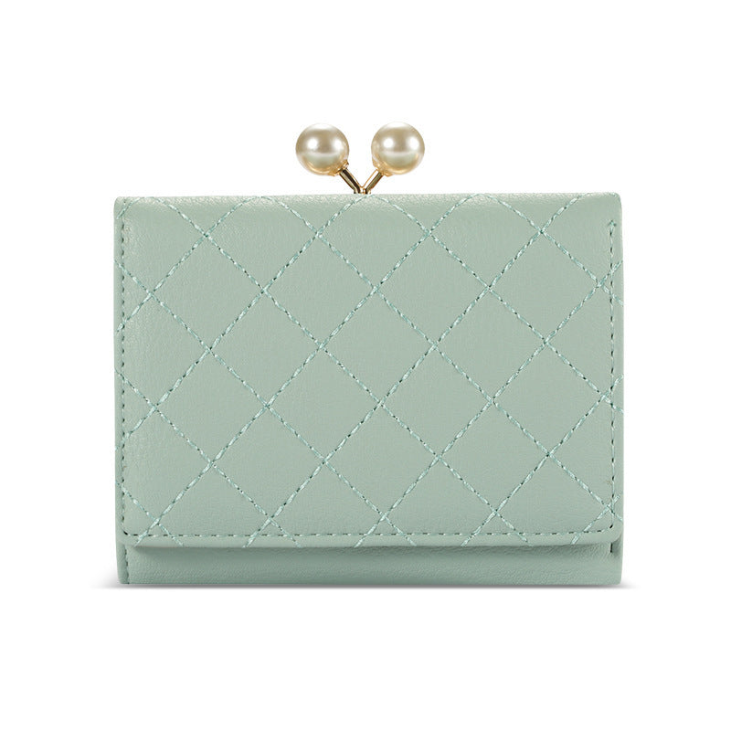 Pearl Clip Female Rust Line Multi-Card Holder Purse Girls Lovely Small Clutch Bag