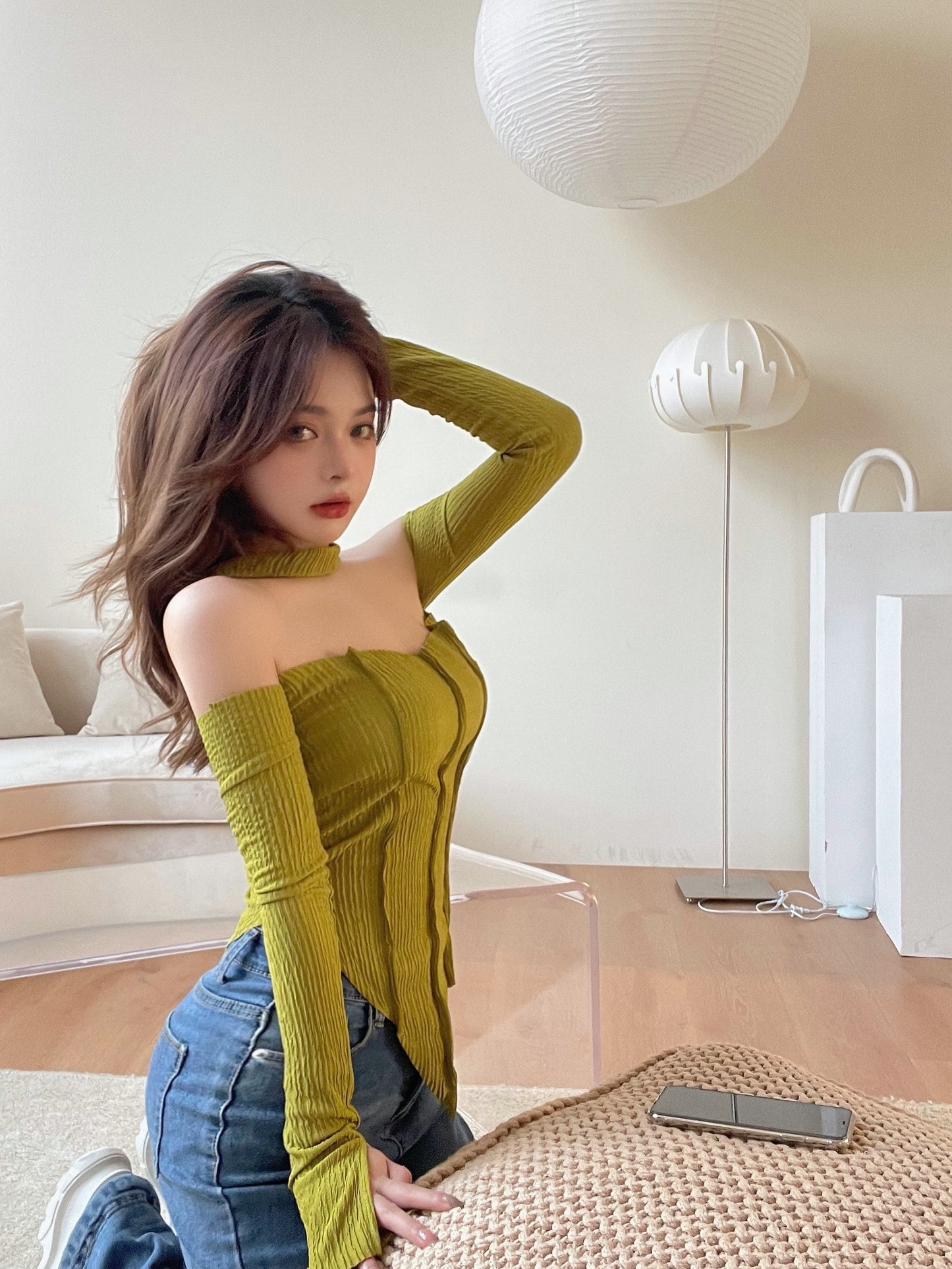 One-shoulder Halterneck Sweater Women Summer