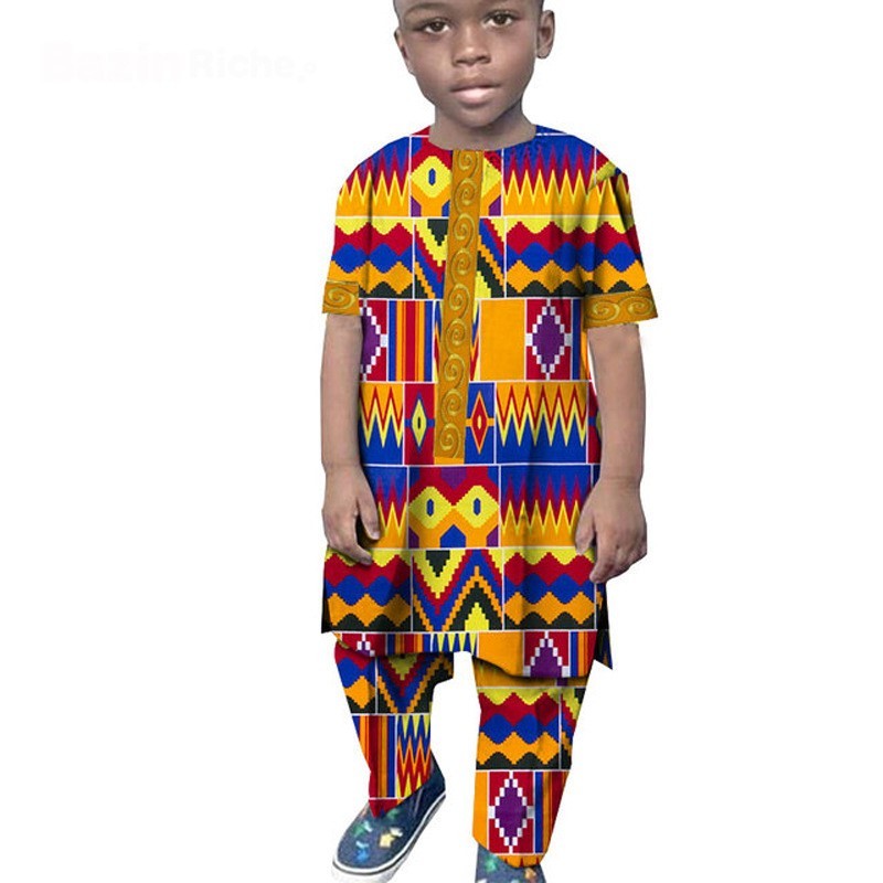 African Boy Suit Cotton Wax Cloth T-shirt And Pants Suit