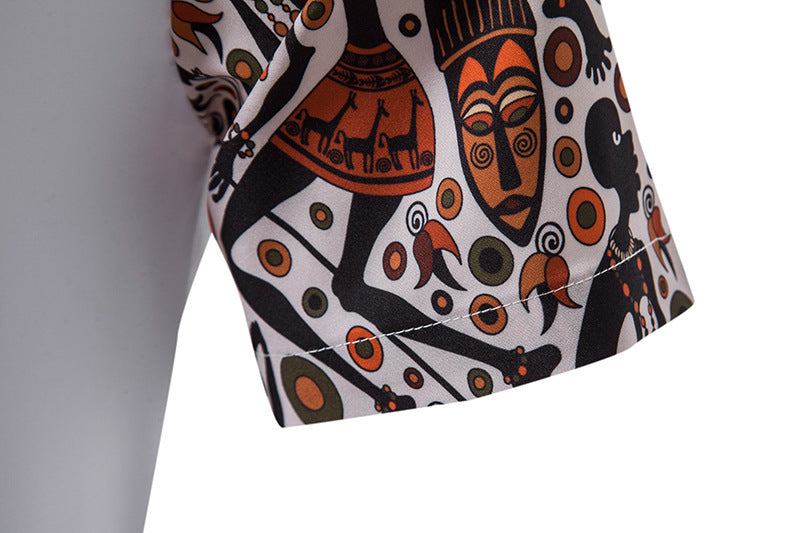 Men's African Printed Patchwork Design Short Sleeves
