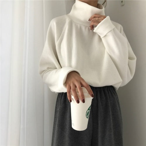Turtleneck sweater women lazy Korean style