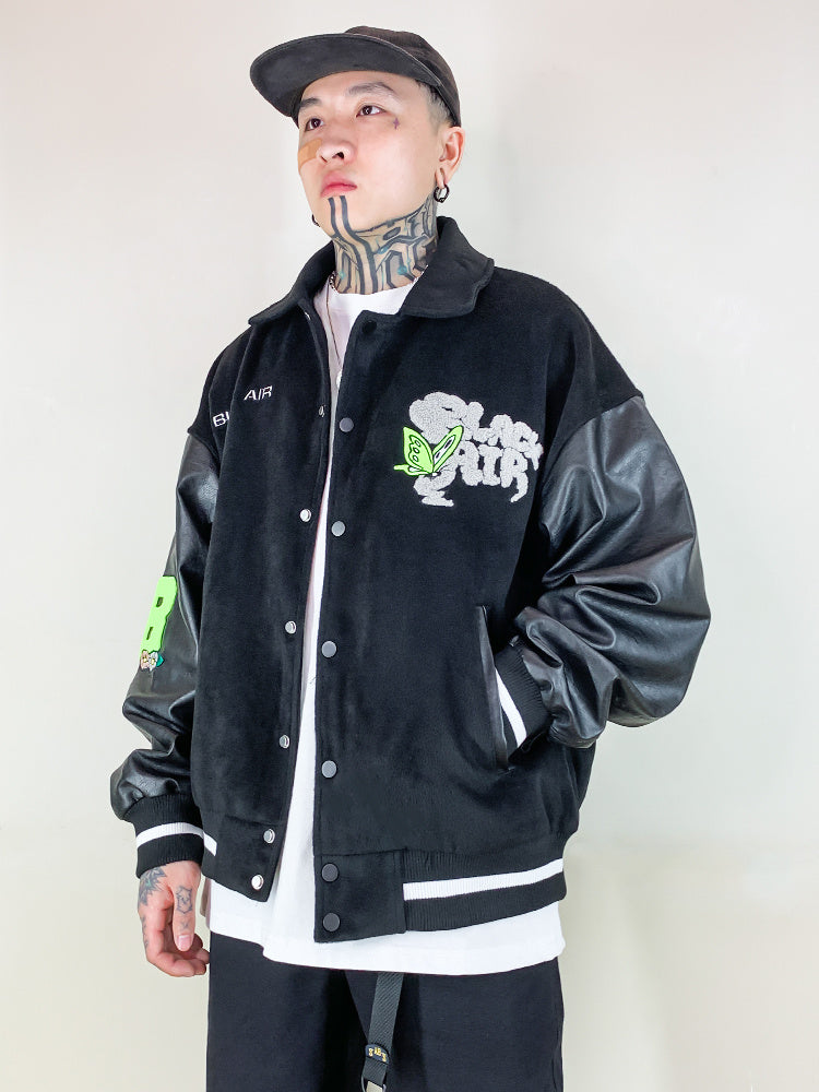 Lapel Baseball Jacket Men's Tide Brand Bf Lazy Style Stitching Jacket