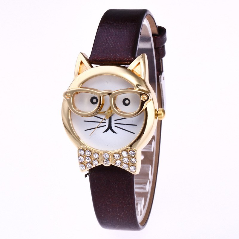 Light board mechanical cat glasses watch cat face small belt children watch cartoon student watch
